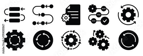 Process Icon Set Streamlined Solid Style Collection for Workflow and Efficiency