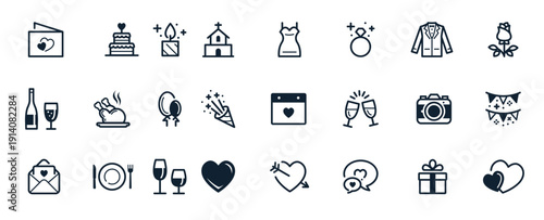 love and wedding icons with white background