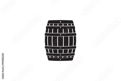 Detailed wooden barrel illustration, multiple hoops and staves forming container, vintage cask design on white, classic storage symbol