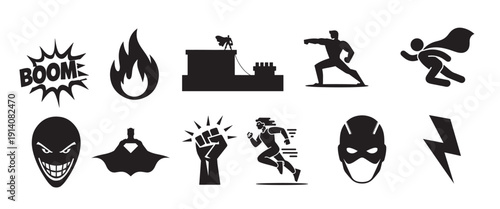 bold superhero and action icons for dynamic digital designs