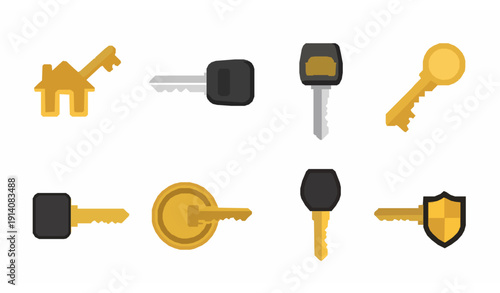 Key Icon Set Flat House and Security Key Vector Collection Isolated on White Background