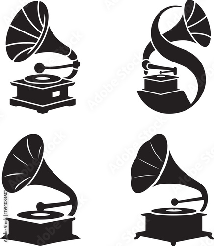Vintage Gramophone Music Icon Set