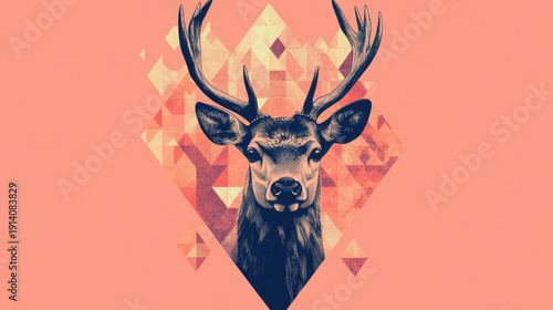 Wallpaper Mural Geometric deer portrait with artistic touch. A majestic deer in front of a geometric background. This illustration is a perfect fit for art projects.  AI Generative Torontodigital.ca