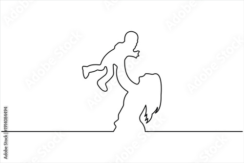 Happy mother's day one continuous line art drawing of mom holding baby design vector illustration