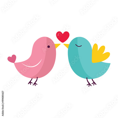 Love Birds Couple Icon Set with Heart, Romantic Silhouette and Line Art Vector Illustration for Valentine’s Day and Wedding Designs