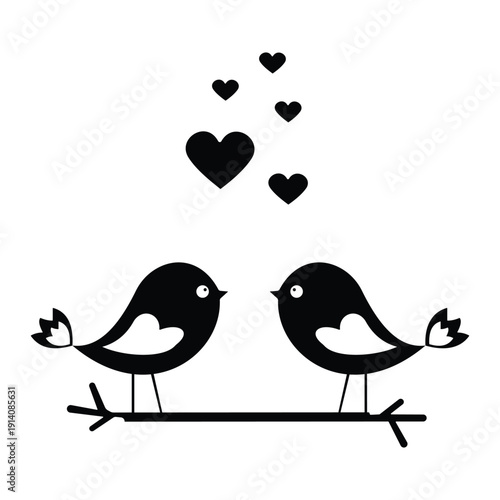 Love Birds Couple Icon Set with Heart, Romantic Silhouette and Line Art Vector Illustration for Valentine’s Day and Wedding Designs