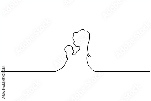 Happy mother's day one continuous line art drawing of mom holding baby design vector illustration