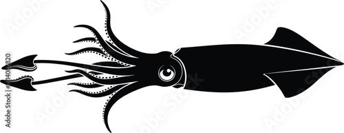 Squid silhouette graphic design depicts a cephalopod in motion against white.