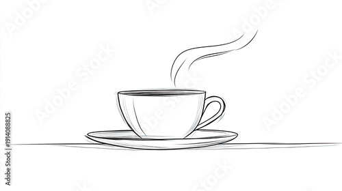 An elegant illustration of a steaming cup of coffee or tea, delicately drawn and ready for enjoyment. AI Generative