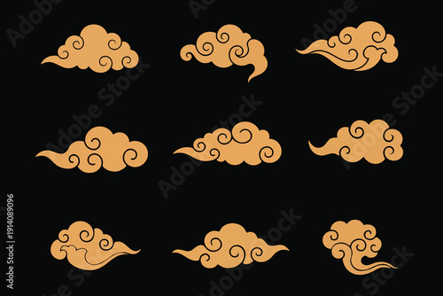 The traditional East Asian auspicious cloud patterns, often used as decorative motifs symbolizing luck and good fortune