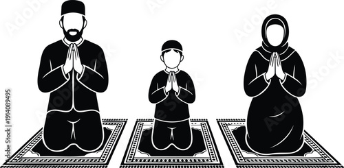 Praying Hands with Rosary Outline Icon Set Faith, Devotion, and Sacred Prayer Symbols