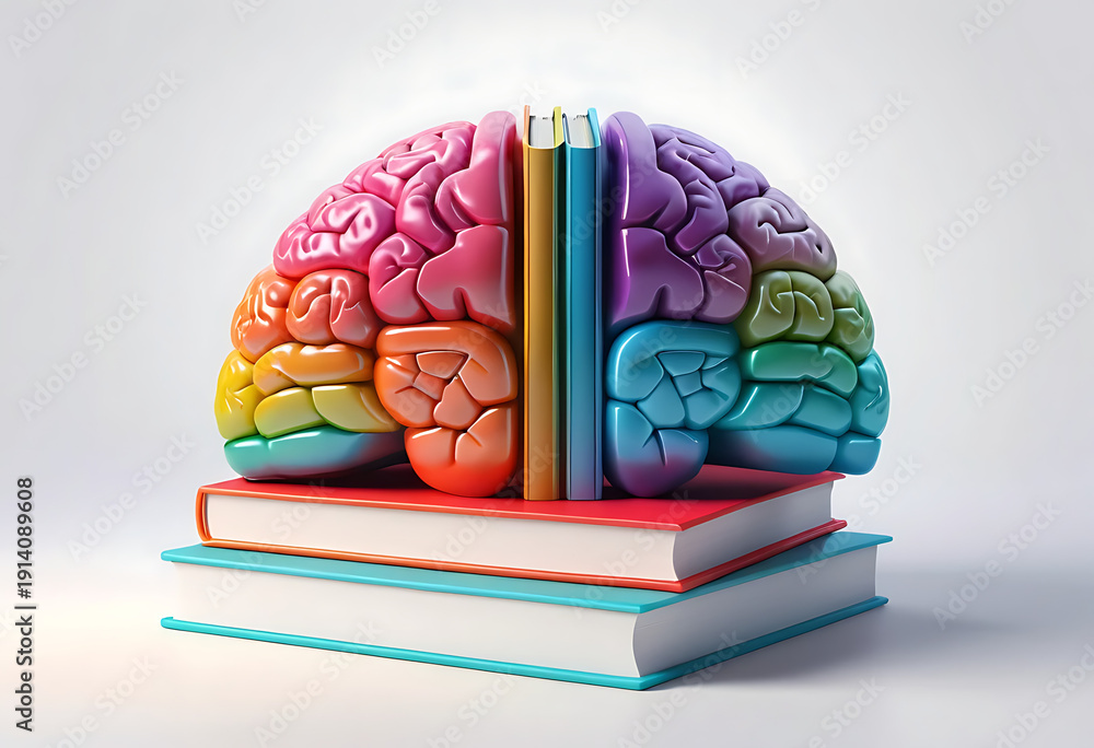 custom made wallpaper toronto digitalColorful brain made of books on pastel background symbolizing learning knowledge education and creativity concept