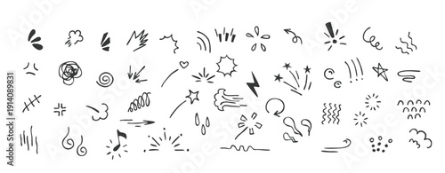 hand drawn doodle elements set on white background