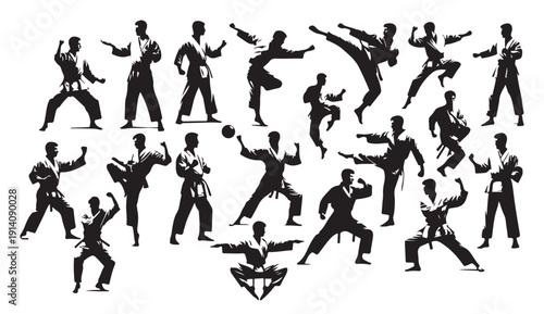 martial art or karate silhouettes illustration japan china