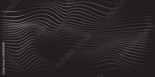 Abstract rippled or white lines pattern with wavy vibrant facture on black background and texture. Vector illustration