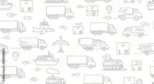 Seamless pattern of delivery vehicles and packages