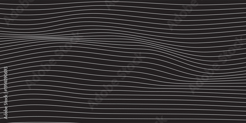 Abstract rippled or white lines pattern with wavy vibrant facture on black background and texture. Vector illustration