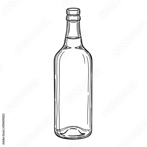  Line drawing of an empty, tall glass bottle with a cork. The illustration is minimalist, with clean lines on a plain white background.