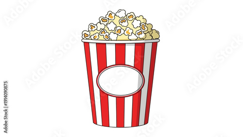 Red Striped Popcorn Bucket with Popcorn.