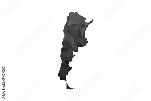 Argentina Map - Polygon Style Vector Illustration in Black and Gray Gradient, Low Poly Geometric Design, Isolated on White Background for Infographics and Education.