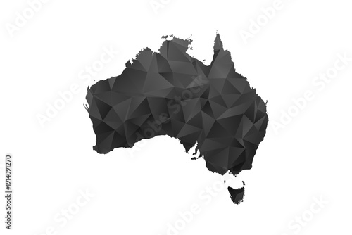 Australia Map - Polygon Style Vector Illustration in Black and Gray Gradient, Low Poly Geometric Design, Isolated on White Background for Infographics and Education.