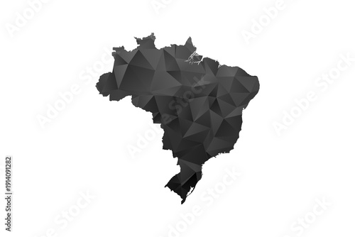 Brazil Map - Polygon Style Vector Illustration in Black and Gray Gradient, Low Poly Geometric Design, Isolated on White Background for Infographics and Education.