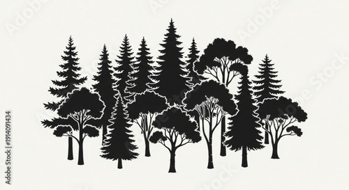 Stunning black silhouette trees illustration for modern design