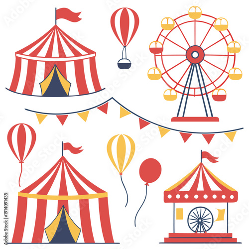 Circus Carnival Tents and Show Elements Vector Illustration