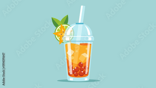Refreshing Bubble Tea with Orange Slice.