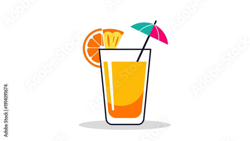 Refreshing Orange Cocktail with Umbrella Garnish.