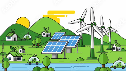 Renewable Energy Sources Solar Panels Wind Turbines.