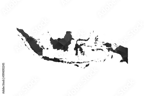 Indonesia Map - Polygon Style Vector Illustration in Black and Gray Gradient, Low Poly Geometric Design, Isolated on White Background for Infographics and Education.