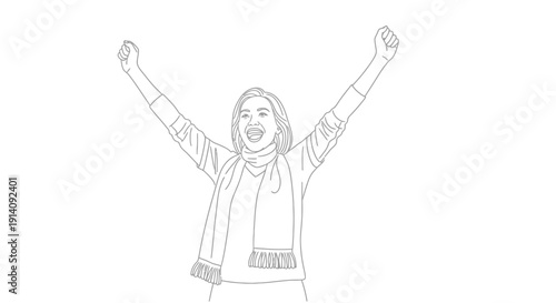 Woman Celebrating with Arms Raised in Joy and Triumph.