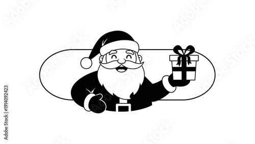 Santa Claus holding gift in hand.