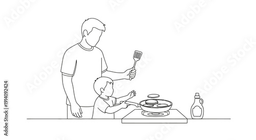 Father and child cooking together in the kitchen.