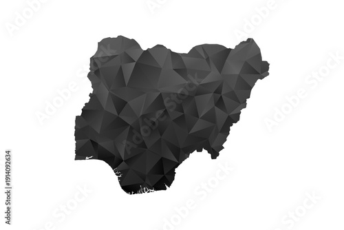 Nigeria Map - Polygon Style Vector Illustration in Black and Gray Gradient, Low Poly Geometric Design, Isolated on White Background for Infographics and Education.