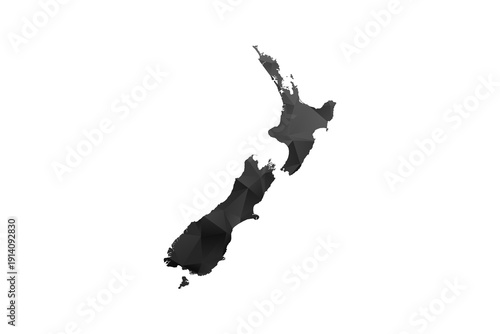 New Zealand Map - Polygon Style Vector Illustration in Black and Gray Gradient, Low Poly Geometric Design, Isolated on White Background for Infographics and Education.