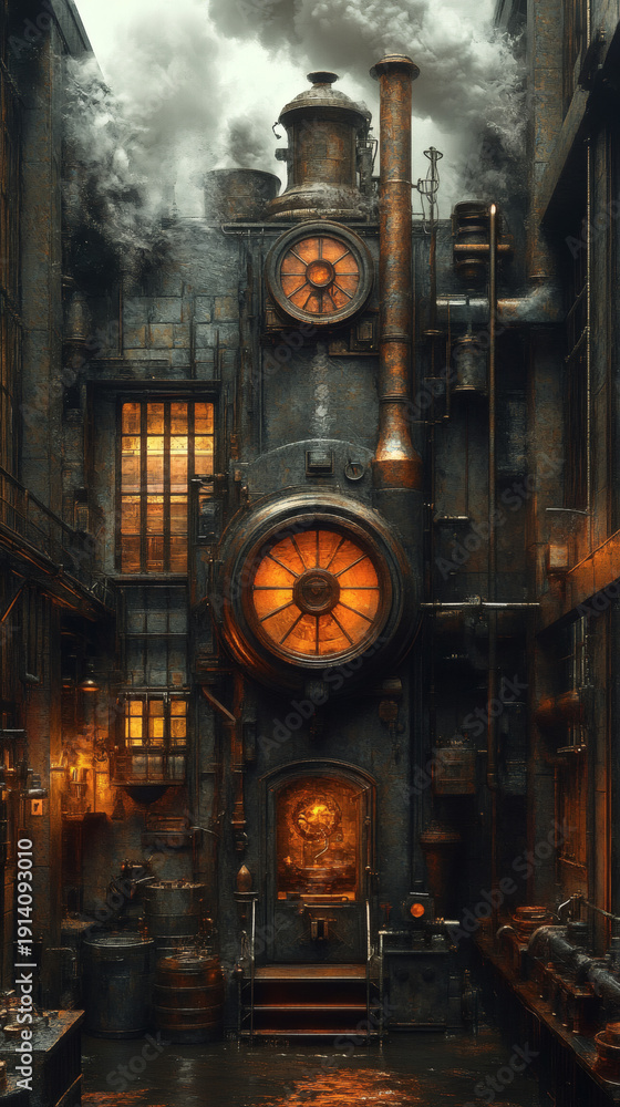 Fototapeta premium Create a steampunk depiction of a forge