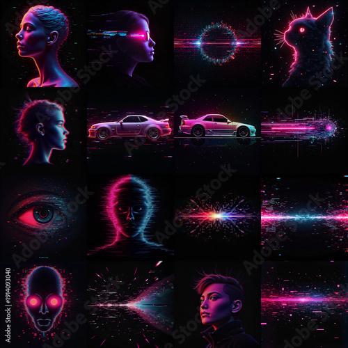 Wallpaper Mural Collection of glitch digital distortions against black background Torontodigital.ca