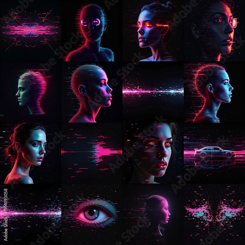 Wallpaper Mural Collection of glitch digital distortions against black background Torontodigital.ca