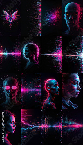 Wallpaper Mural Collection of glitch digital distortions against black background Torontodigital.ca