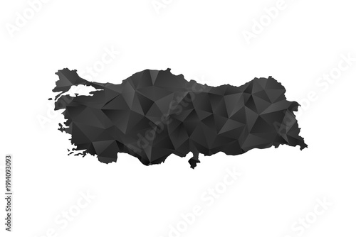 Turkey Map - Polygon Style Vector Illustration in Black and Gray Gradient, Low Poly Geometric Design, Isolated on White Background for Infographics and Education.