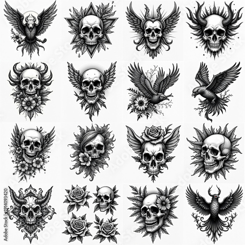 Wallpaper Mural Collection of classic traditional tattoo in old-school style against white background Torontodigital.ca