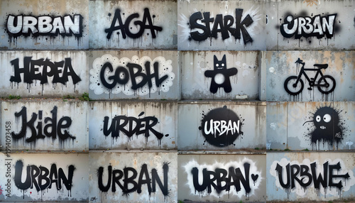 Wallpaper Mural Collection of graffiti in black against a grey wall Torontodigital.ca