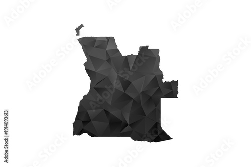 Angola Map - Polygon Style Vector Illustration in Black and Gray Gradient, Low Poly Geometric Design, Isolated on White Background for Infographics and Education.