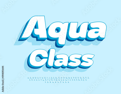 Vector Activity logo Aqua Class. Modern Elegant Font. Bright set of Italic Alphabet Letters and Numbers.