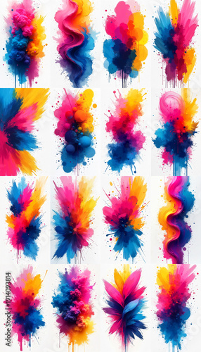 Wallpaper Mural Collection of digital abstract art in blue, pink and yellow against white background Torontodigital.ca