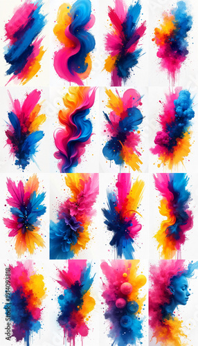 Wallpaper Mural Collection of digital abstract art in blue, pink and yellow against white background Torontodigital.ca