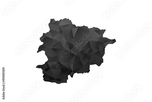 Andorra Map - Polygon Style Vector Illustration in Black and Gray Gradient, Low Poly Geometric Design, Isolated on White Background for Infographics and Education.