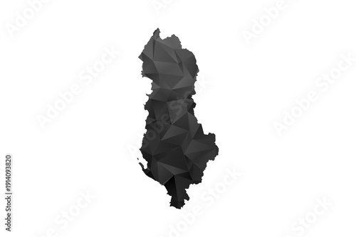 Albania Map - Polygon Style Vector Illustration in Black and Gray Gradient, Low Poly Geometric Design, Isolated on White Background for Infographics and Education.
